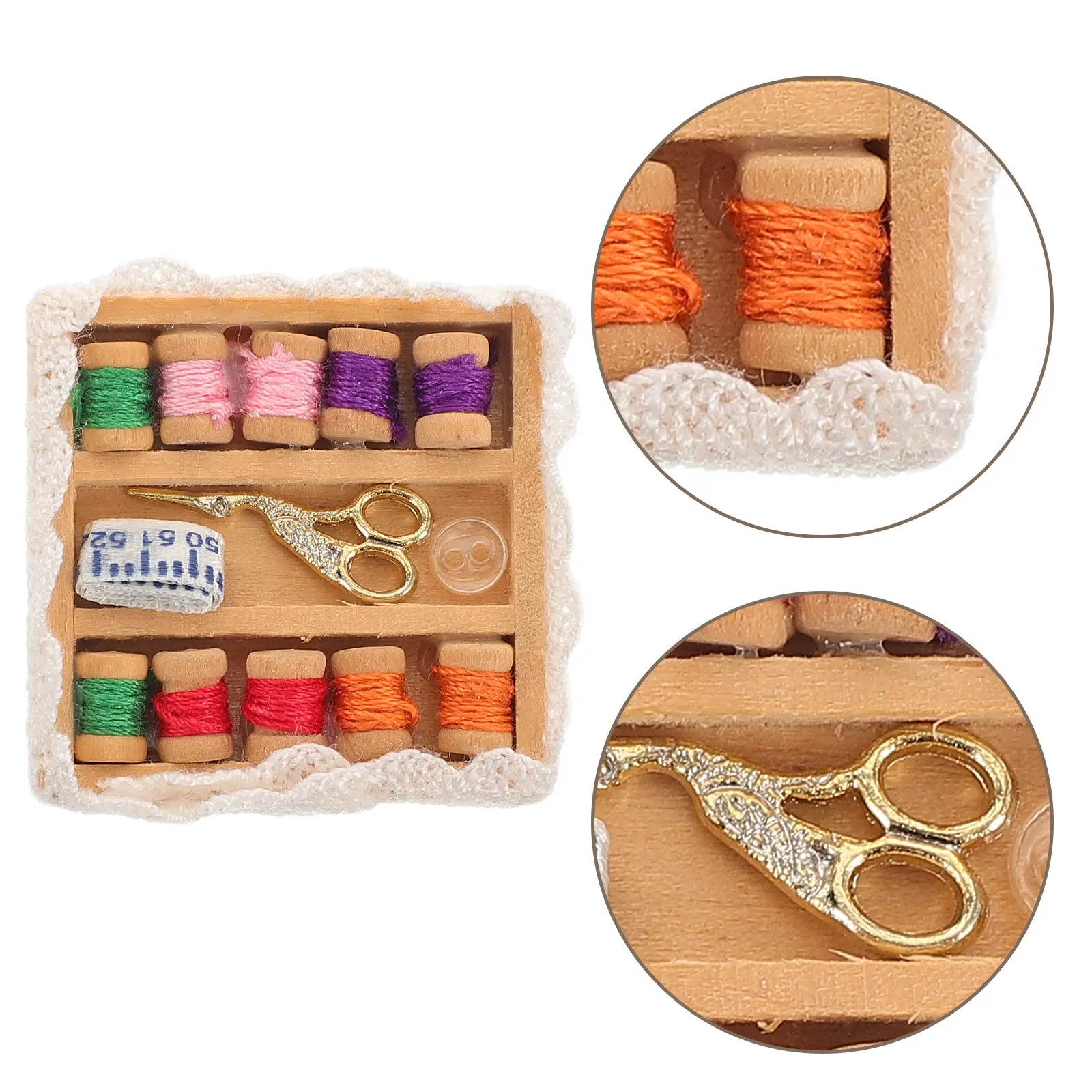 

1 Set Miniature Sewing Case Realistic Wooden Accessories Tiny House Decor Sewing Room Kit Miniature Tailor Shop Decoration