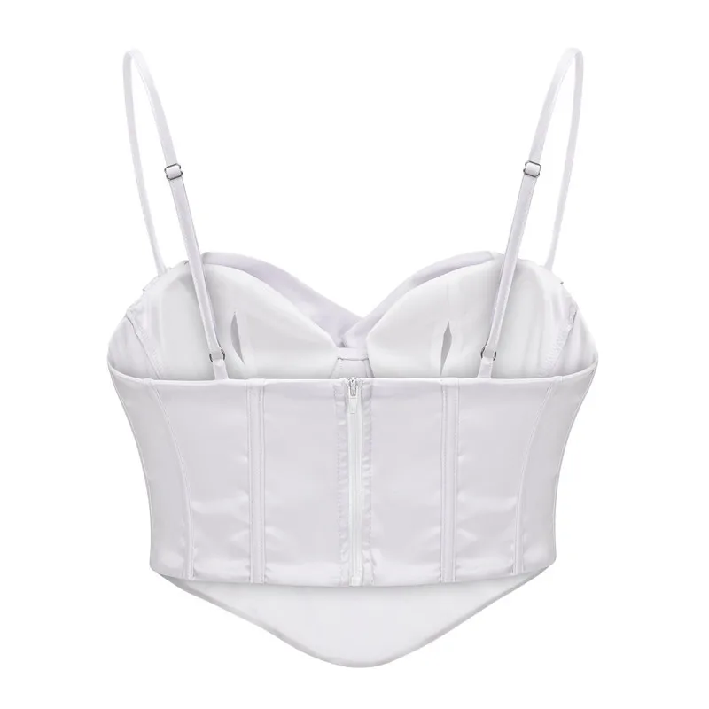 Satin Corset Top Spaghetti Strap Gothic Sexy Women Camis Summer Push Up Bra Fishbone Crop Tops Hot Girl Backless Zip Bustier
