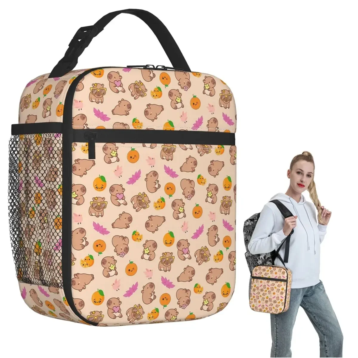 Cute Capybara Pattern Insulated Lunch Bag for Women Kids Portable Food Boxes Thermal Lunch Box Tote