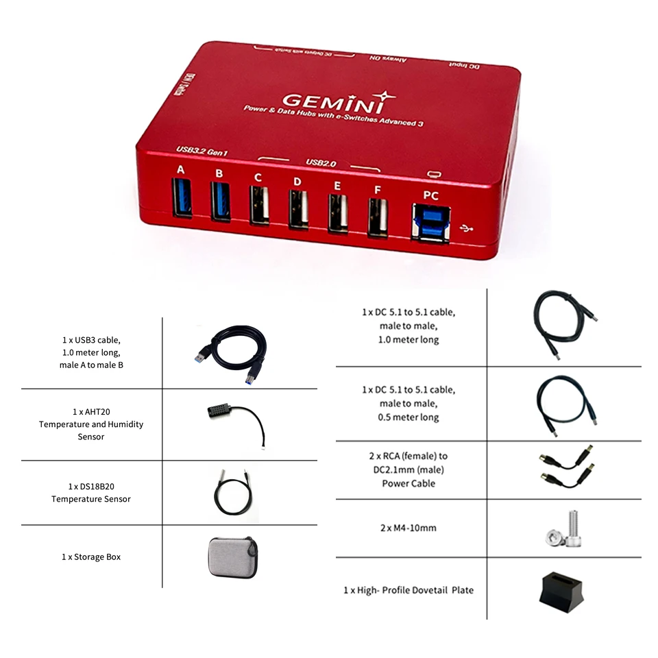 2026 Gemini Astro Power Box HUB USB3.2+DC ASCOM Power Box Astronomie-Teleskop Fotografie Stromversorgungsbox Typ-C Schnittstelle