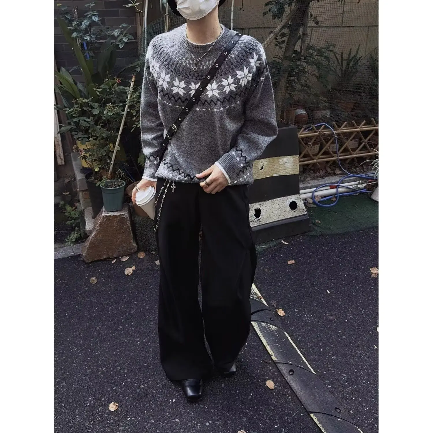 

Высококачественный вязаный свитер Fair Isle, модный универсальный свитер Harajuku Sle Lazy Ins с цветочным узором, свободный крой из полиэфирного волокна, молодежный...