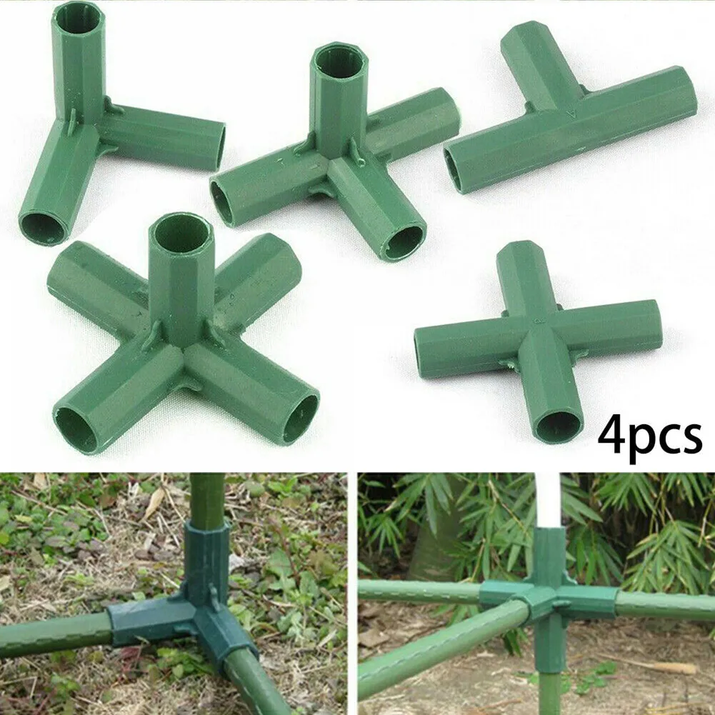 4pcs Plastic Structure Connectors Green Outdoor Garden Greenhouse Pole Joints Adapter Garden Supplies Plant Supports