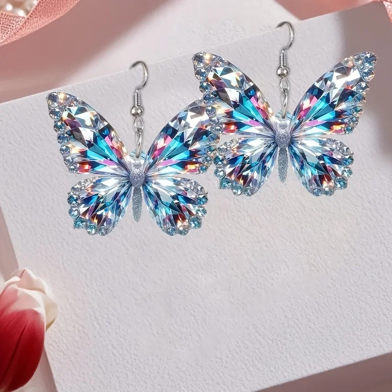 1pair Valentine's Day Fun Sparkling Flat Butterfly Earrings 2D Acrylic Material Women Novel Glamorous Eardrop Party Gifts