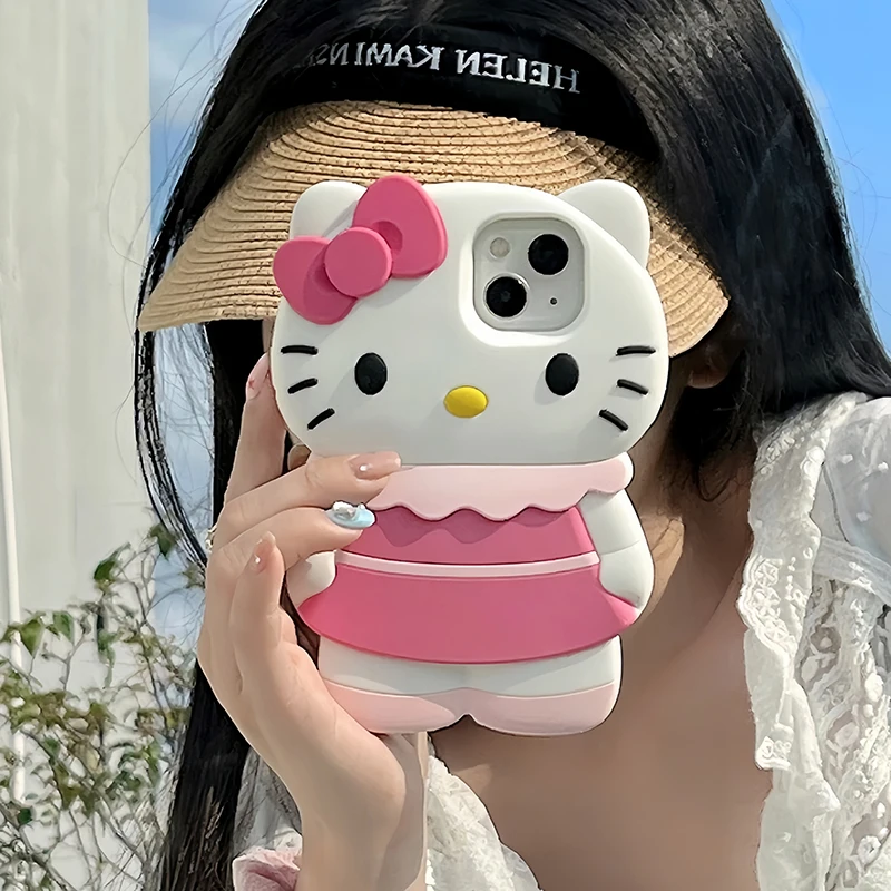 Sanrio Hello Kitty 3D Three-dimensional Phone Case for IPhone 11 12 13 14 Pro Max IPhone 14 Anti-drop Soft Back Cover Girl Gift