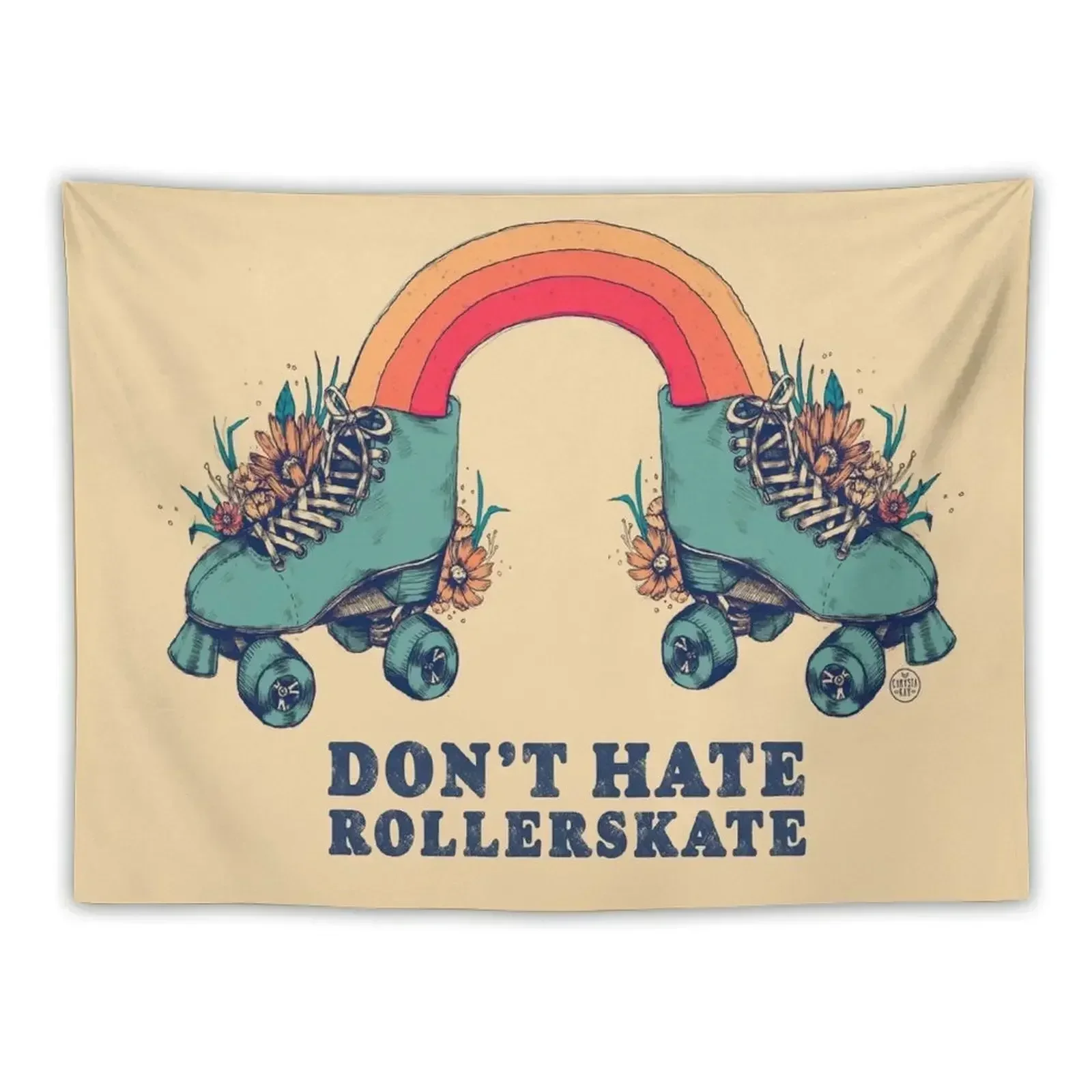 

Don't Hate Rollerskate - Retro 70s Illustration - Color Variation 1 Tapestry Room Design Tapestry