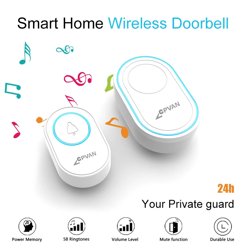 

CPVAN водонепроницаемый беспроводной дверной звонок Tuya умный домашний дверной звонок для защиты дома водонепроницаемый дистанционный сигнал тревоги американская вилка