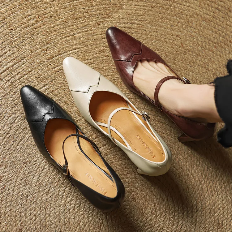

Beige Leather Chic Women Pumps Shallow Thin Strap Mary Jeans Formal Dress Shoes Vintage Brown Square High Heel Black Work Zapato