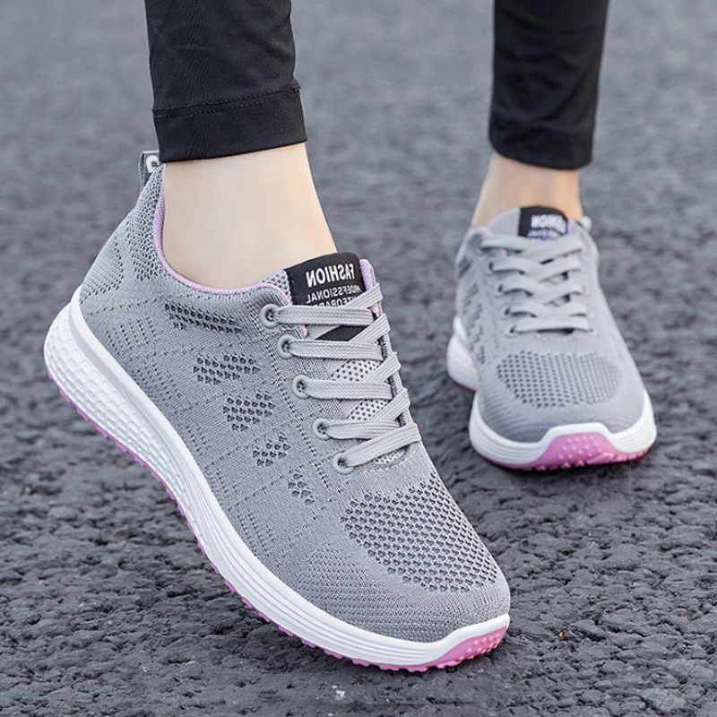 Sneakers for Women Breathable Fashion New Walking Plus Size Sneakers Women Mesh Fabric Lace Up Female Footwear Ladies Shoes