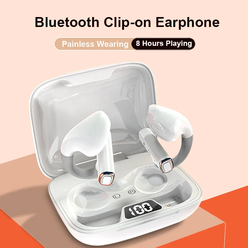 

Wireless Bluetooth 5.3 Clip On Earphone Digital Display Headphone Touch Button Control Hifi Stereo Earclip Sports Gaming Headset