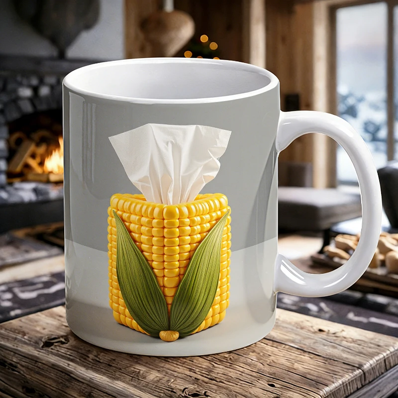 

Fun corn-shaped ceramic cup with handle, high-appearance coffee cup, insulated milk cup, office water cup, fade-resistant