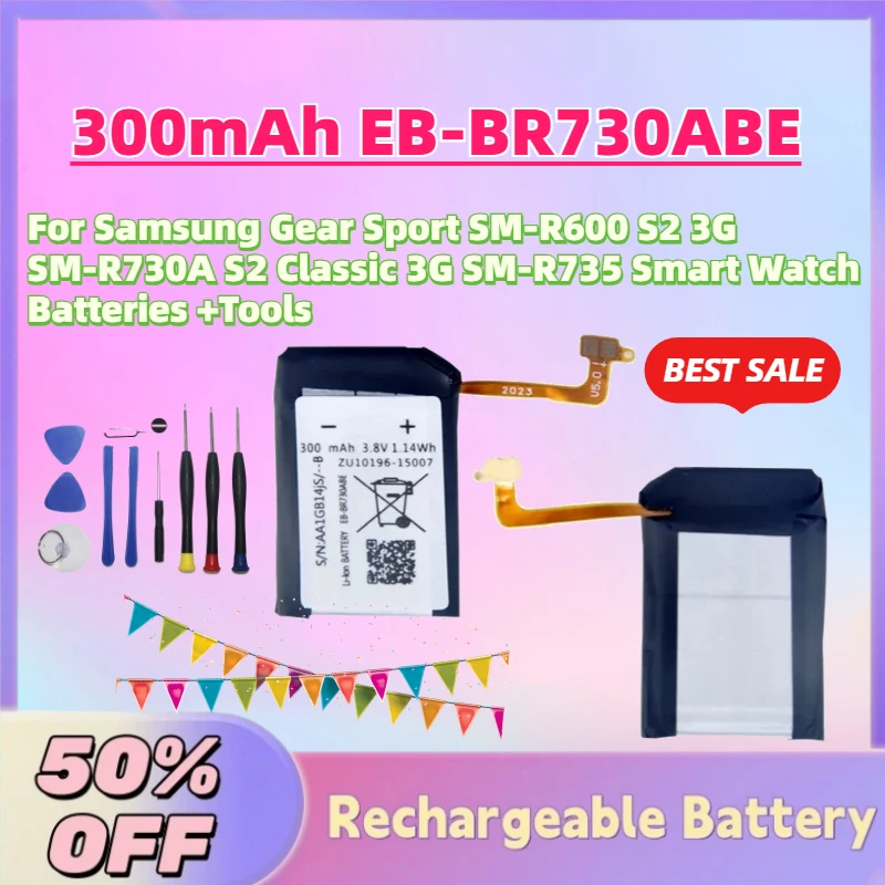 

300mAh EB-BR730ABE 3.8V Battery For Samsung Gear Sport SM-R600 S2 3G SM-R730A S2 Classic 3G SM-R735 Smart Watch Batteries +Tools
