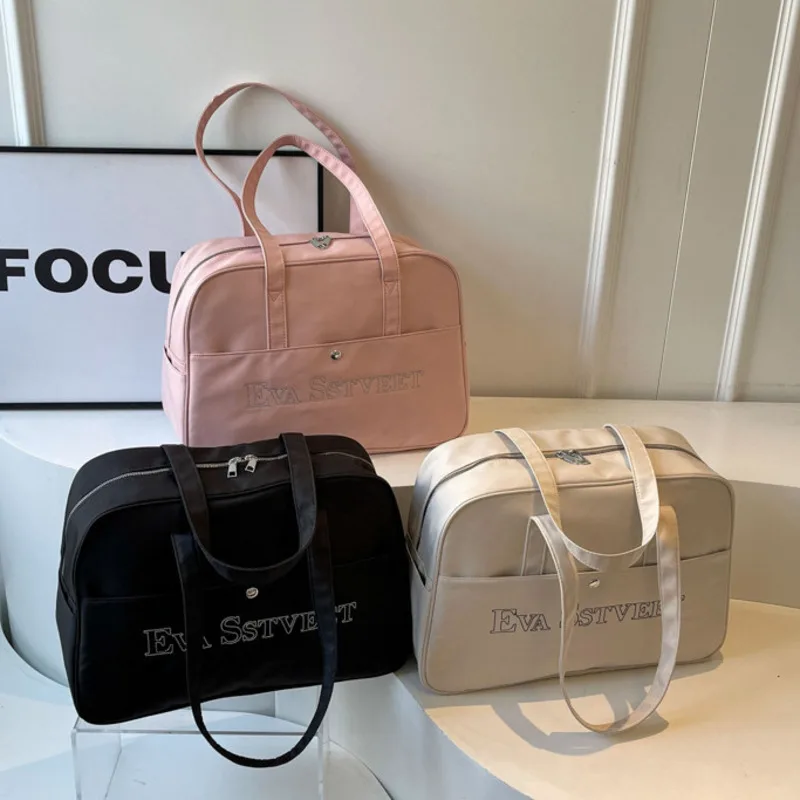 Bolsa de viaje de gran capacidad con letras bordadas, bolsa de Fitness para alojamiento de corta distancia, almacenamiento Simple y versátil, a la moda, novedad