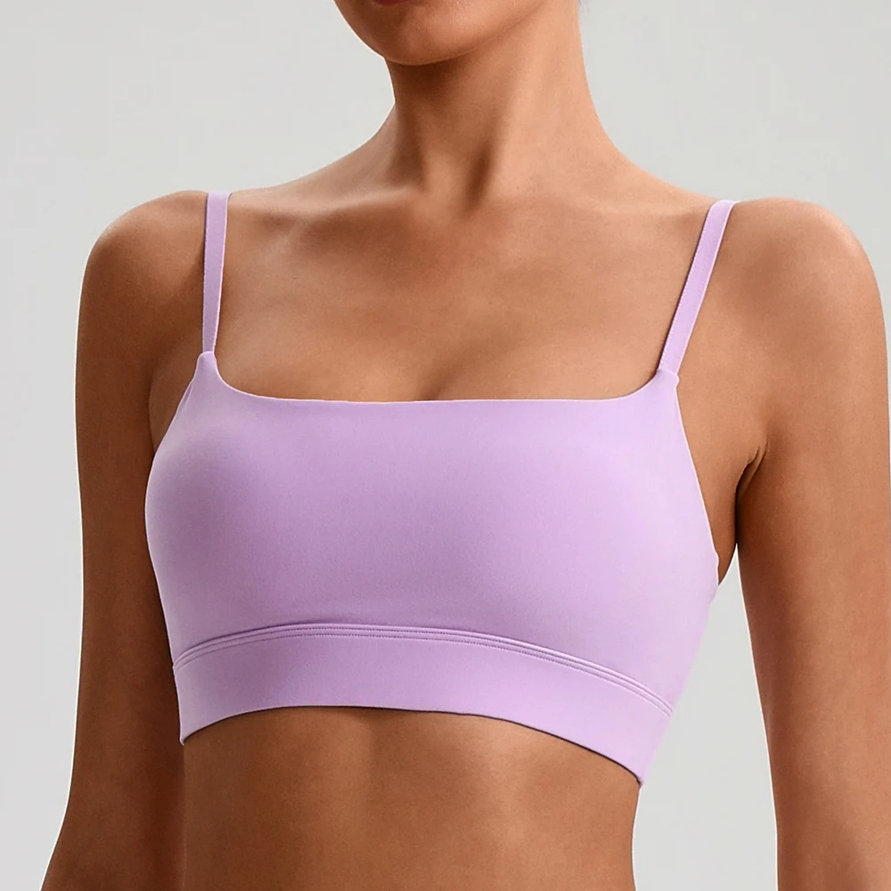 Buttery Soft Square Neck Sports Bra for Women Adjustable Spaghetti Strap Yoga Bralette with Removable Pads Push Up Workout Top
