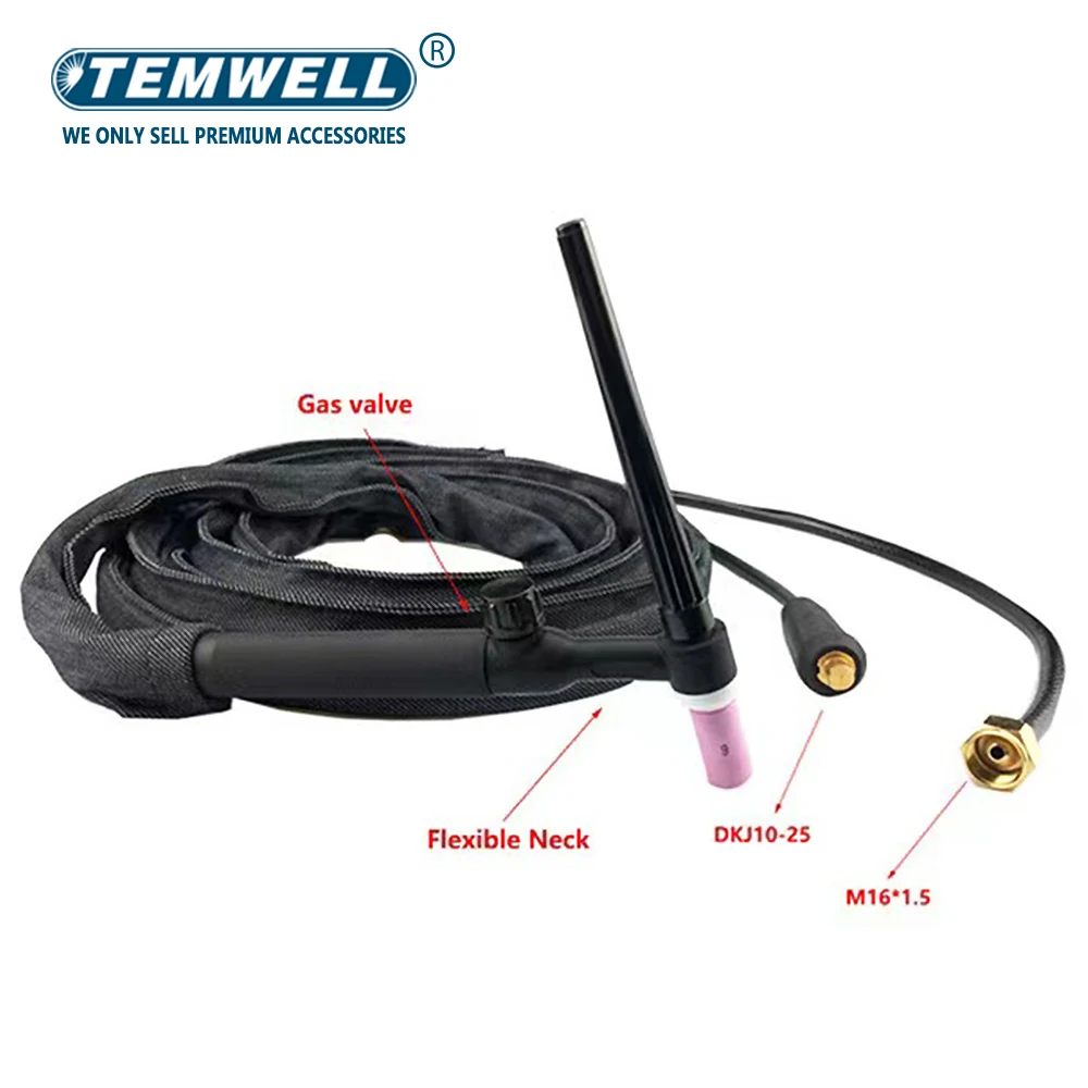 WP9FV TIG Torch 4m 13ft Gas Tungsten Arc Welding Torch  Argon Air Cooled Flexible Neck Gas Valve TIG Welding Torch