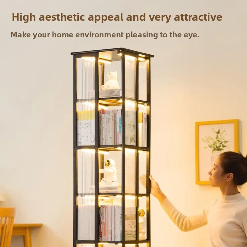Multi-functional Bookcase living room simple floor shelf rotating bookshelf 360 degree storage cabinet