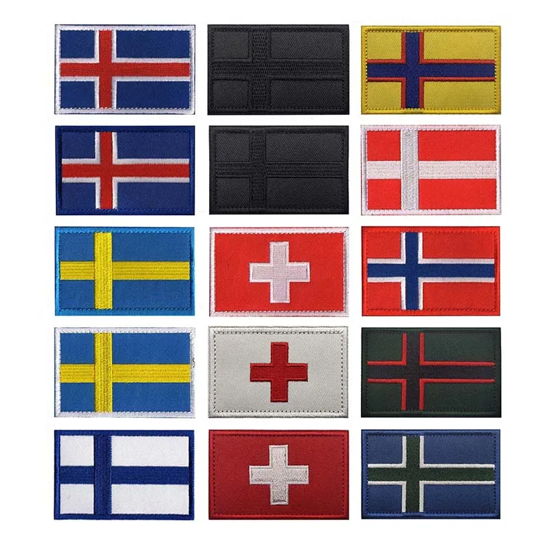 Pegatinas Militares de Finlandia, Islandia, Suecia, Dinamarca, Noruega y Suiza, Insignia Táctica, Parches Bordados con Bandera para Ropa