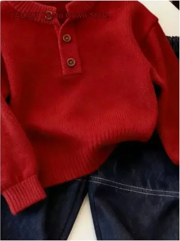 Girls Half Open Collar Knit Top Autumn Winter Warm Solid Color Base Layer Top Kids