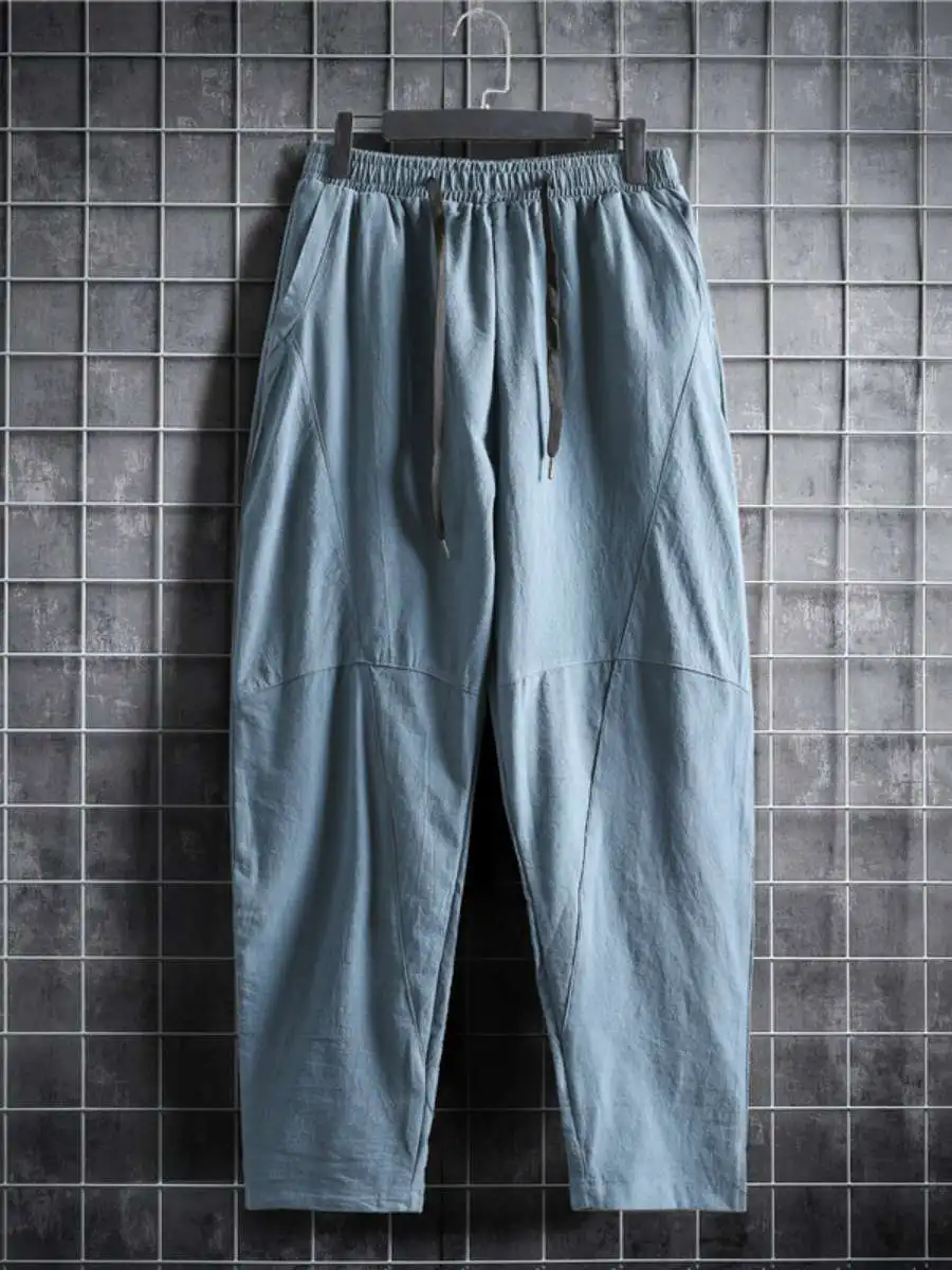 

New Men's Casual Pants Spring Autumn Loose Cotton Linen Loose Summer Elastic Waist Long Trousers Comfortable Breathable