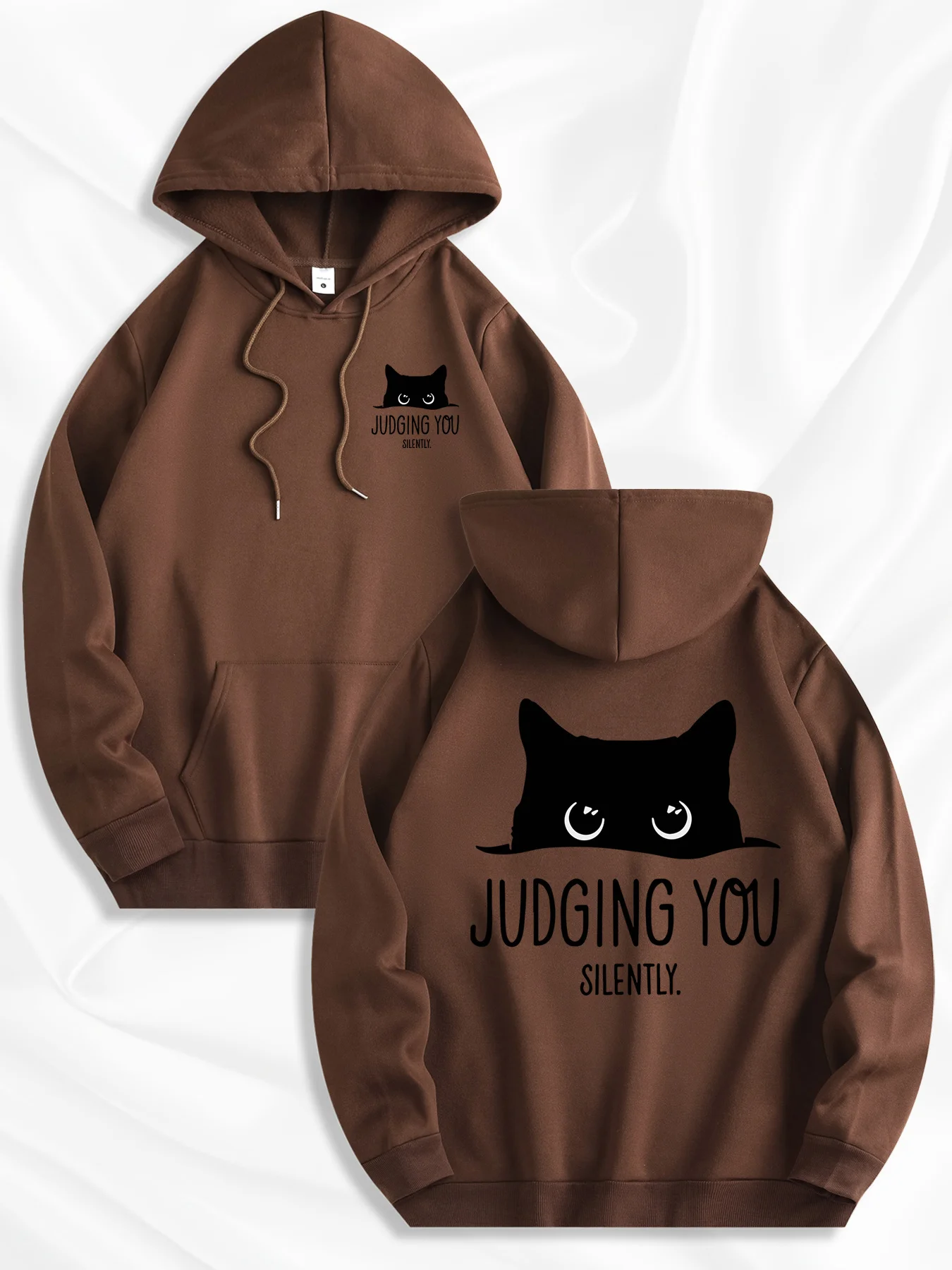 Herren Oversized Pullover Hoodie mit lustigem Slogan „Schwarze Katze beurteilt dich still“ – Grafik, locker geschnitten, Streetwear, Fleece-Sweatshirt, Herbst – Detail 3