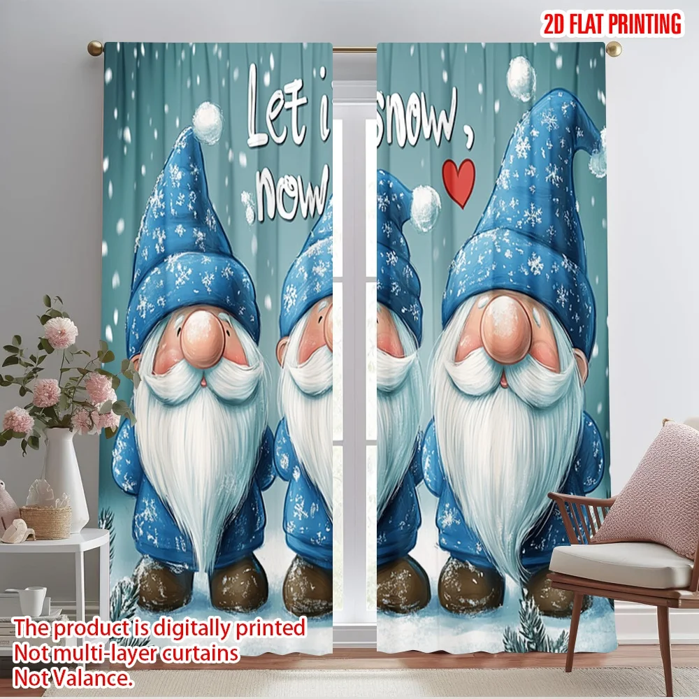 2pcs,2D plane printing Popular Curtains Cute Gnomes Snowy Season (2) Polyester (without rod) Gifts for Bedroom, Living Room,