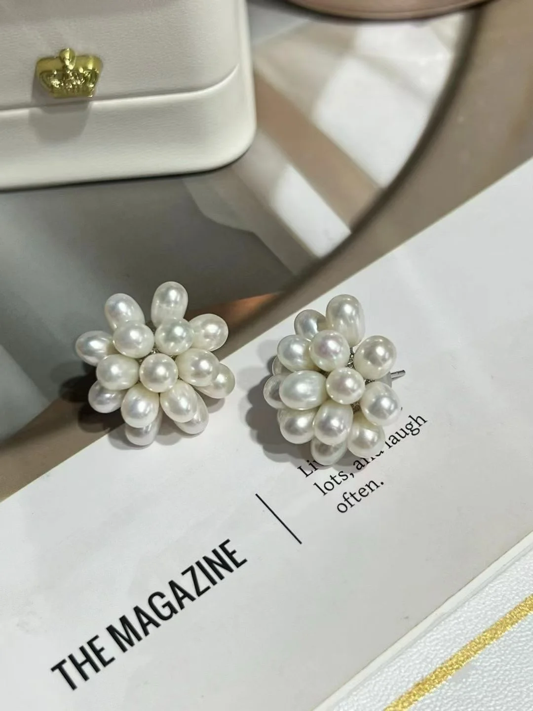

Certificated 925 Silver Freshwater Rice Pearl Flower Ear Stud Popular Girlish Elegant Jewelry Natural Baby Pearl Women Earrings