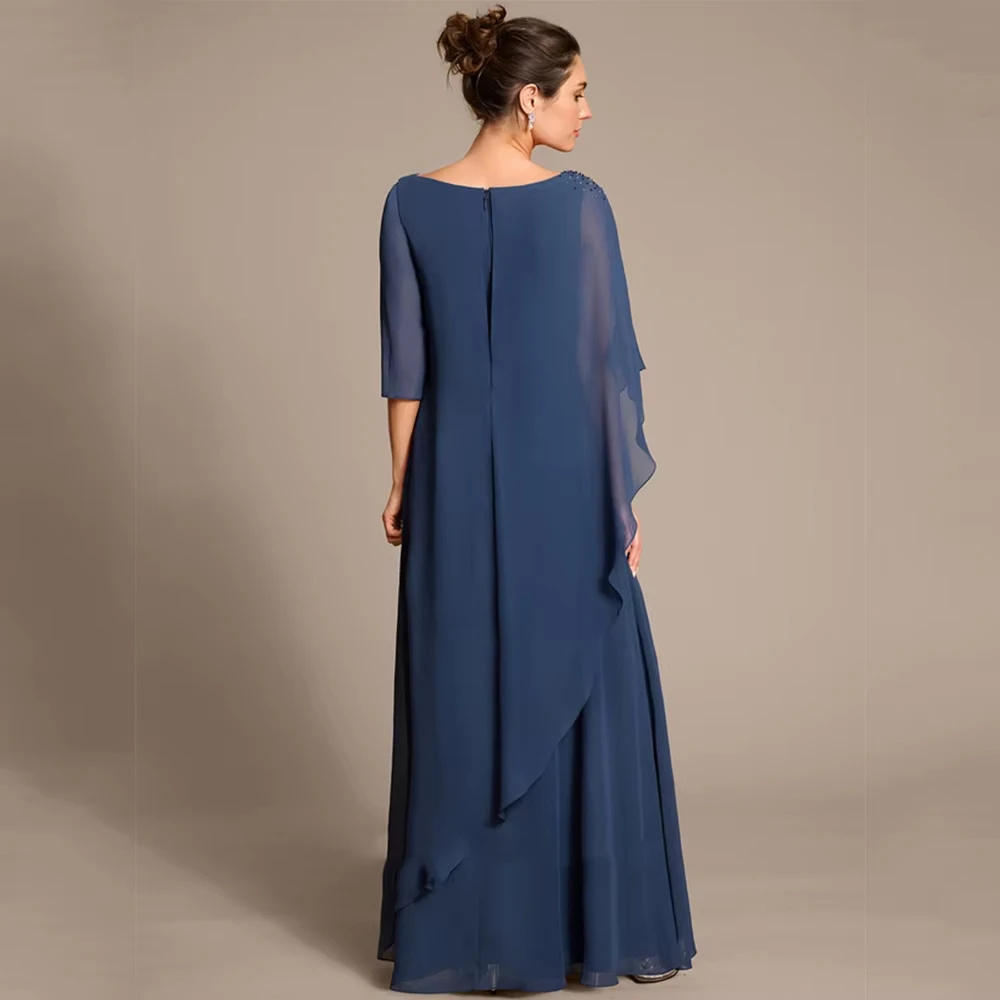 Customized Fashion Mother of Bride Dresses Chiffon Zipper Back 3/4 Sleeve New Vestido Wedding Party Dresses