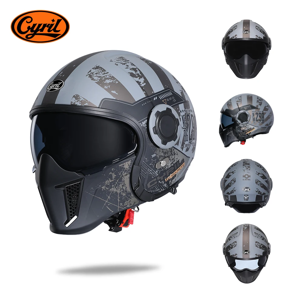 CYRIL Motorhelm Volledige Gezicht Open Helmen 3/4 Mannen Vrouwen Modulaire Dual Vizier Helm Voor Motorfiets ECE DOT Goedgekeurd
