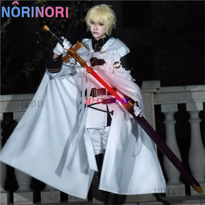 Mikaela Hyakuya Cosplay Costume Anime Seraph Of The End Cosplay Halloween White Cloak Trench Coat Pants Gloves Wig Uniform Play