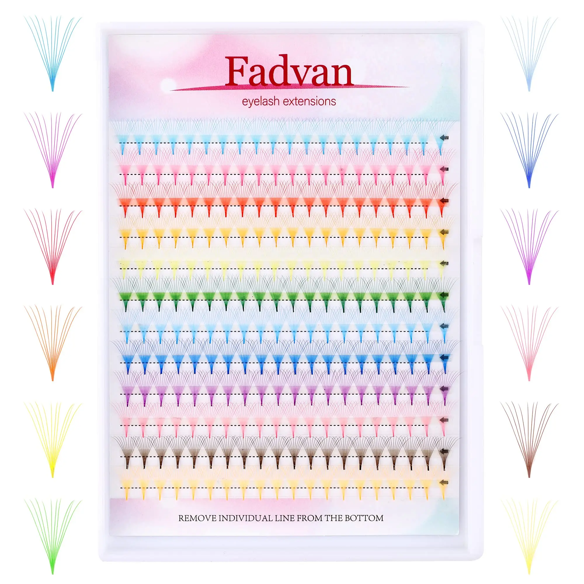 Fadvan 240 Uds 10D extensión de pestañas de colores pestañas de colores ventiladores prefabricados extensión de pestañas D Curl 12 colores 0,07 suave y ligero
