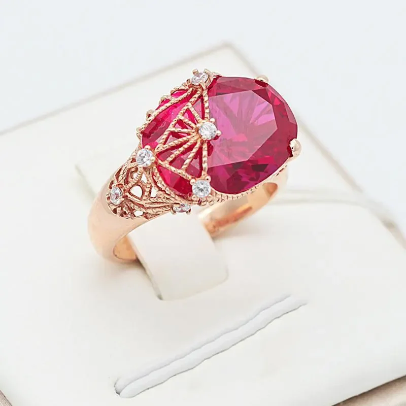 

585 purple gold 14K rose gold luxury ruby engagement rings for women three-dimensional craft gorgeous wedding jewelry gift