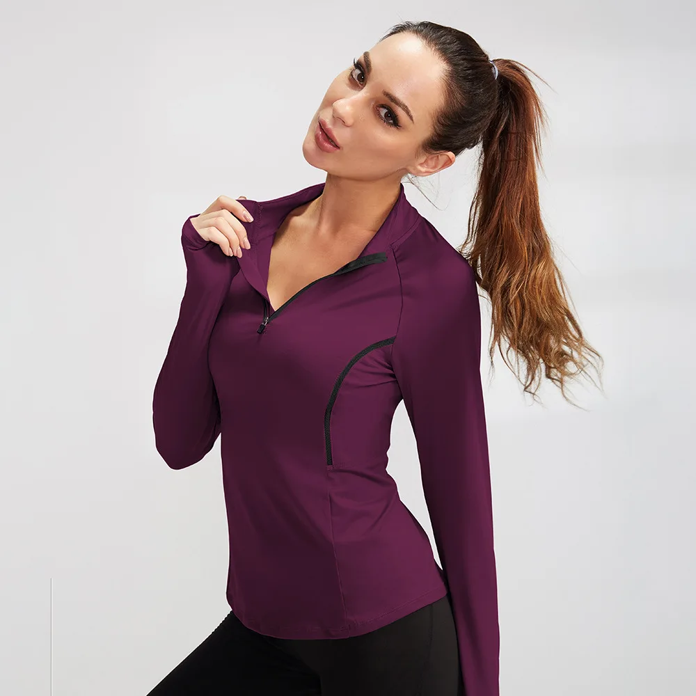 

Осень/зима женские спортивные топы с длинными рукавамиFitnessRunningYoga WearВысокоэластичные боди Быстросохнущие толстовки с воротником-стойкой