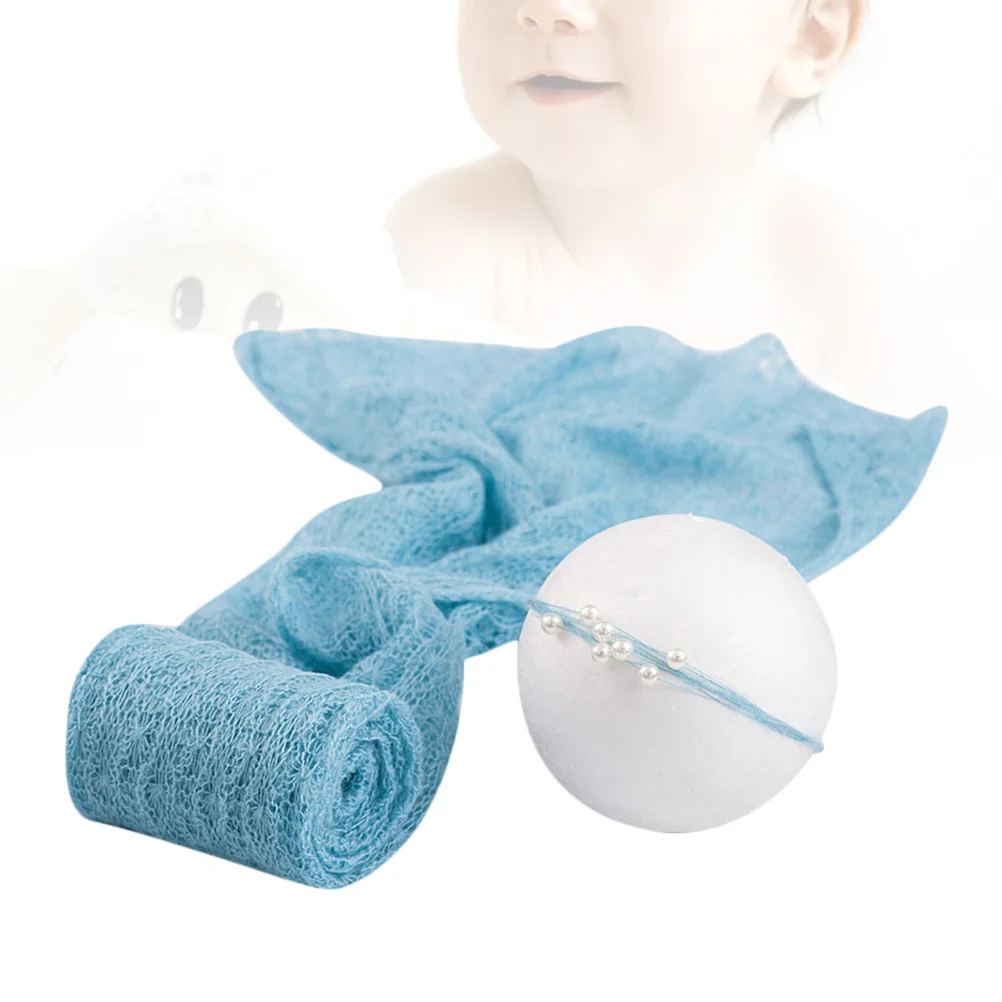 

Baby Wrap Swaddle Mohair Blue Headdress Newborn Photography Props Infant Wrapped Cloth Adorable Photo Accessory