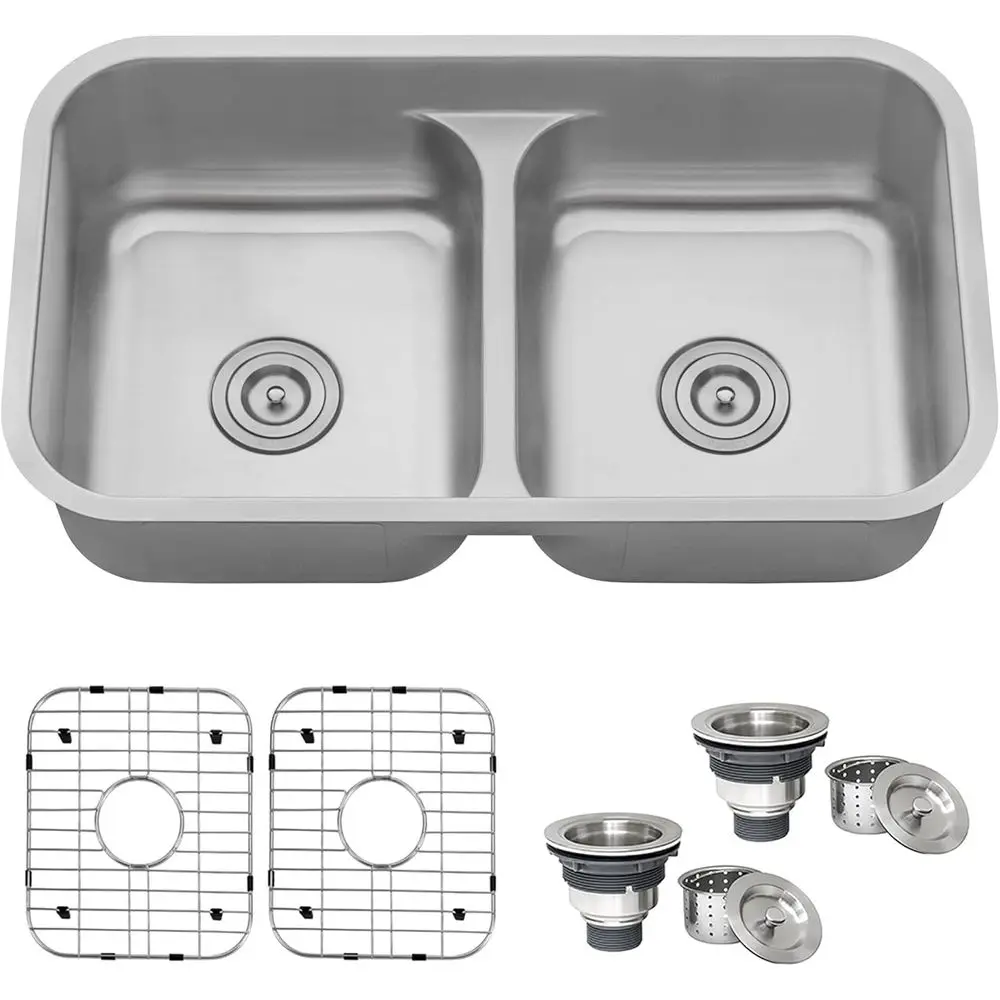 

32-inch Undermount Kitchen Sink – 50/50 Double Bowl Kitchen Sinks, 16 Gauge T-304 StainlSteel Kitchen sink with Brushed inish hi