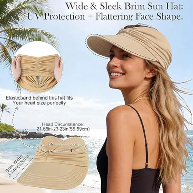 Heiß begehrter Sommer-Damen-Outdoor-Sonnenhut mit breiter Krempe, Strand-Sonnenhut, lässiger Sport-Schnelltrocknender, atmungsaktiver Pferdeschwanz-Hut