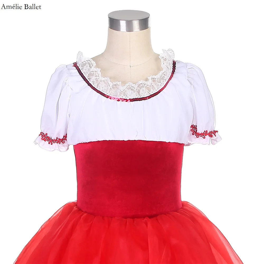 22122 Krótki rękaw Strój baletowy Tutu Czerwony aksamitny gorset z miękką tiulową spódniczką Tutu Sukienka baleriny dla dziewczynek