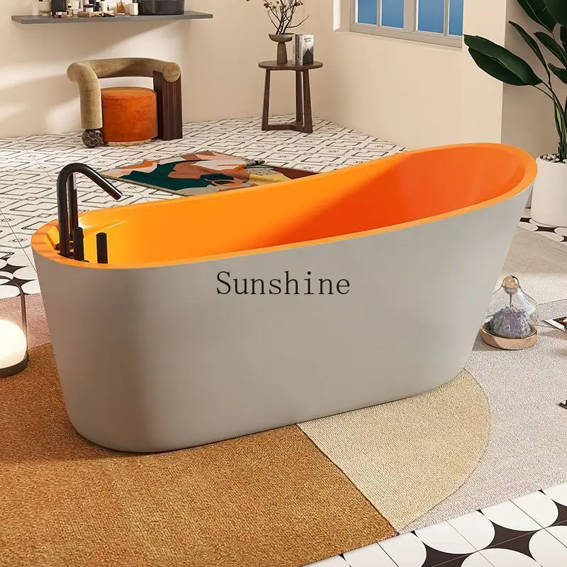 

Light luxury household Japanese freestanding bathtub adult design. -. Rice gray orange, basin
