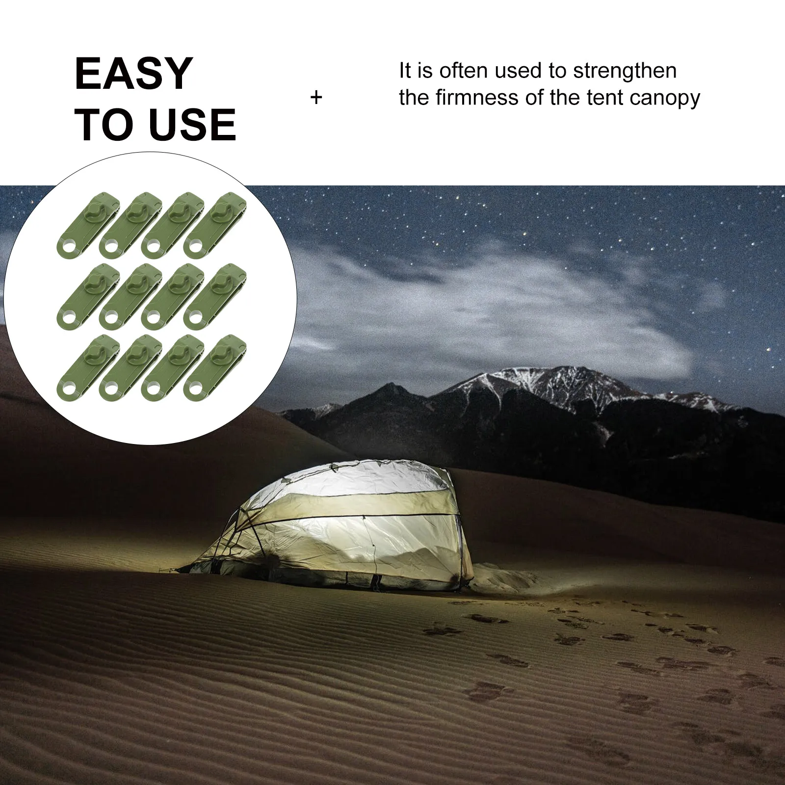 

12 Pcs Tent Clips Camping Accessories Heavy Duty Lock Grip Wind Rope Buckles Reusable Nylon Green Outdoor Tarpaulin