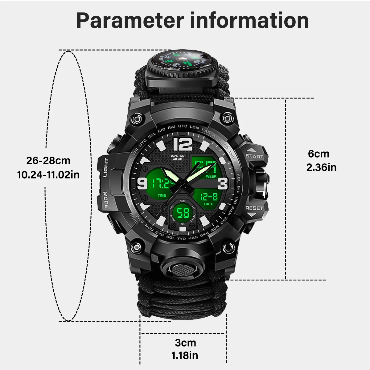 Men's Outdoor Watch Sports Quartz Digital Waterproof Swimming Stopwatch Watch Clock Men's Gift Exquisite Packaging Box+Strap