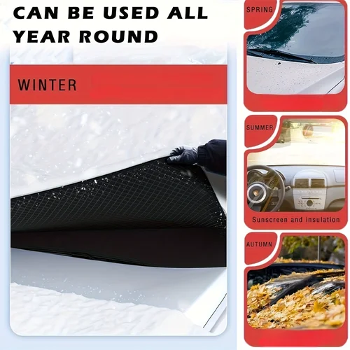 Imagen 2 del producto Cubierta de nieve de invierno para coche con refuerzo magnético, media cubierta, protector contra heladas y nieve para parabrisas, protección para vehículos