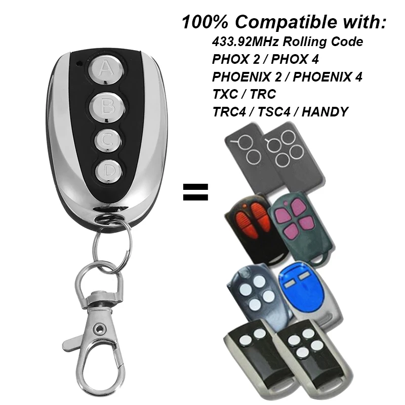 For V2 PHOX 2 4 PHOX2 PHOX4 PHOENIX 2 4 PHOENIX2 PHOENIX4 TXC TRC4 TSC4 HANDY Garage Door Remote Control 433.92MHz Rolling Code