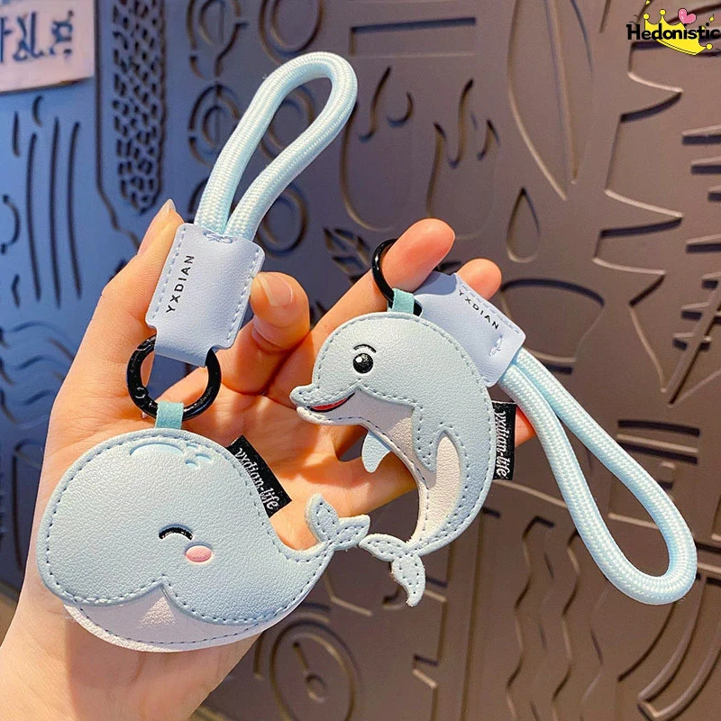 

Cute Marine Animals Dolphin Whale Cartoon Fashionable Leather Keychain For Backpack Wallet Key Decoration Acg Pendant Party Gift