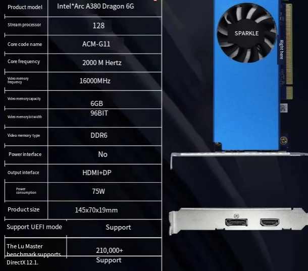 A380 series design game graphics card 6G D6 standard small stop, half high card Intel Arc