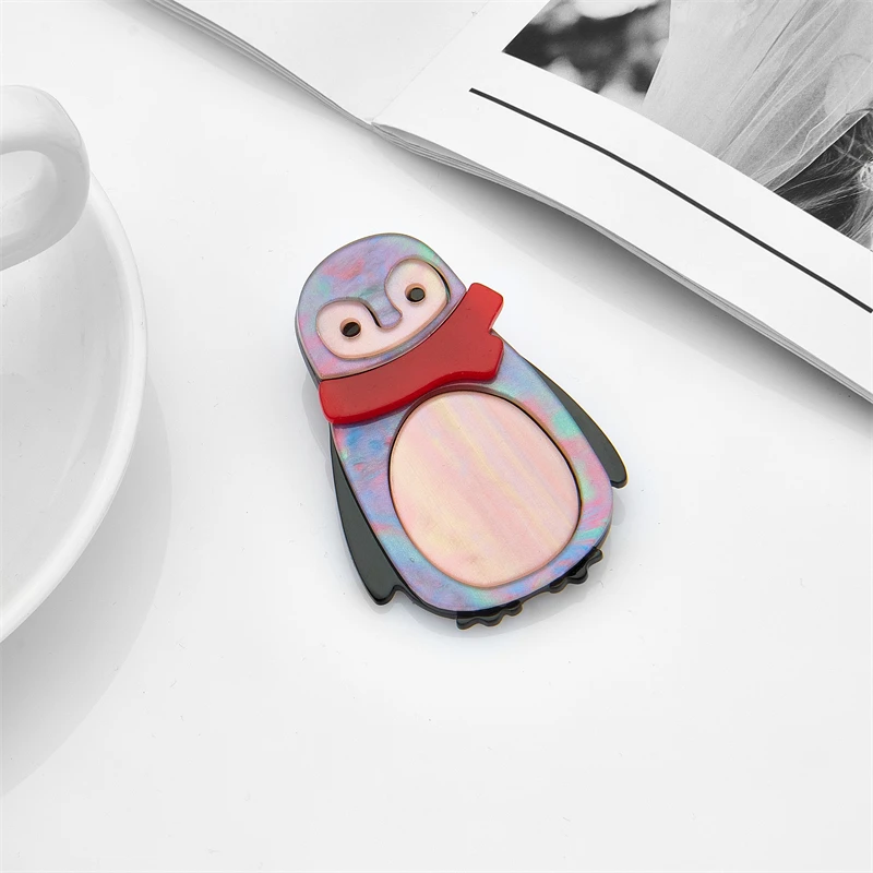 YAOLOGE Acrylic Wear Red Scarf Cute Penguin Brooch Pin For Women Unisex Creative Cartoon Animal Brooches Party Casual Badge Gift