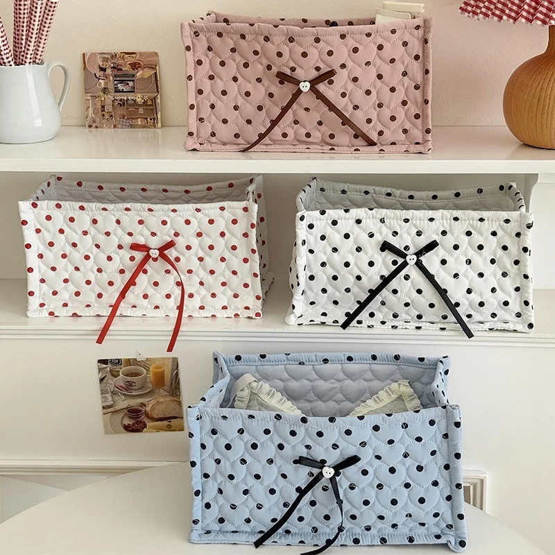Gepolsterter Aufbewahrungskorb aus Stoff mit Polka-Dot-Muster, rechteckiger, weicher Organizer für Toilettenpapier, Hygieneartikel, Badezimmerablage
