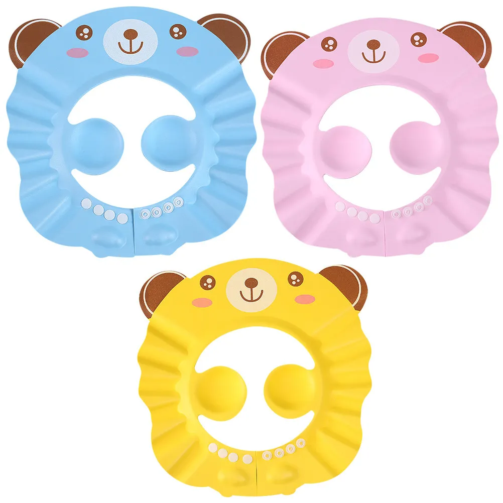 

3Pcs Infant Shower Cap Adjustable Baby Shampoo Hat Ear Protection Bathing Hat Waterproof Safe Baby Shower Accessories