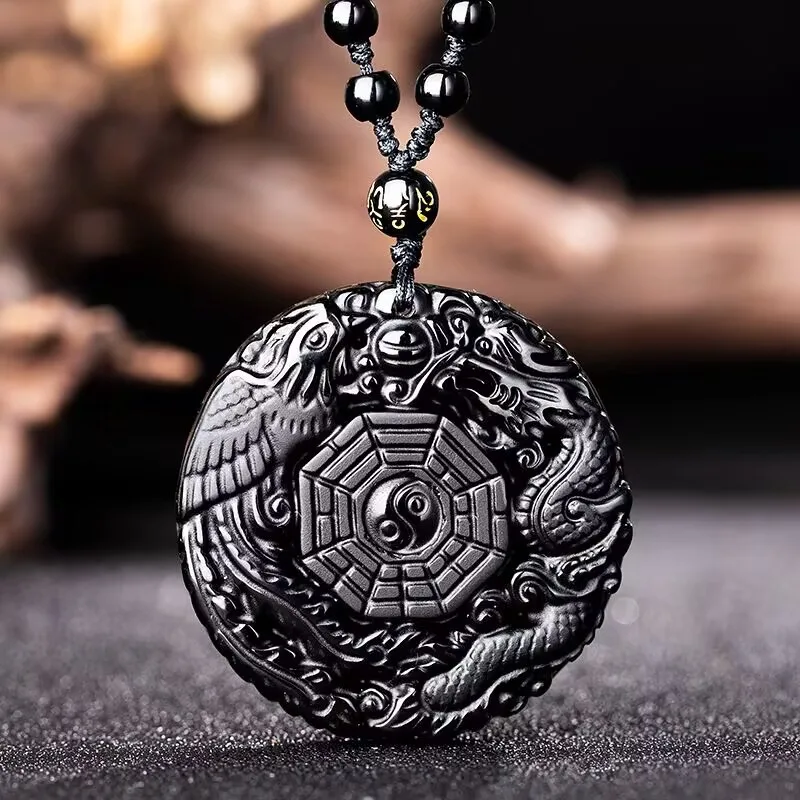 Natural Obsidian And Auspiciousness Eight Trigrams , Black Pendant, Women'S Necklace Jewelry
