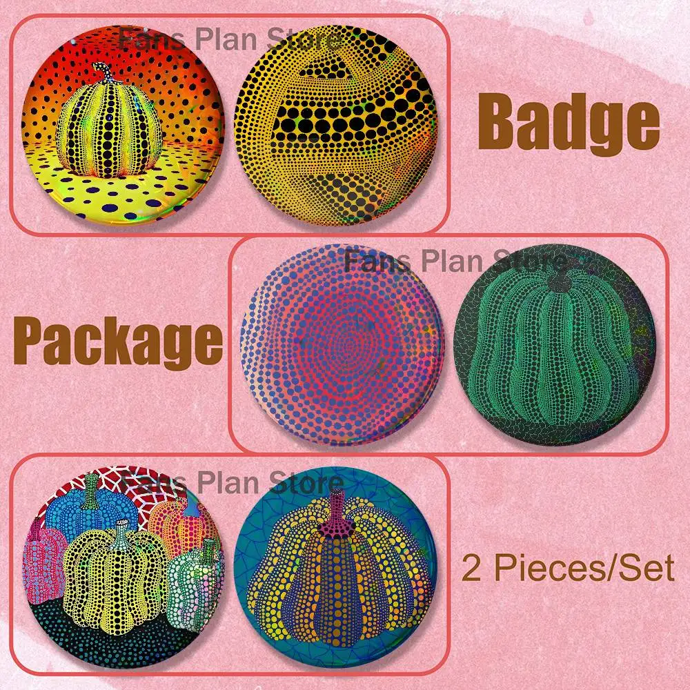 Y-Yayoi K-Kusama Pumpkin Brooches For Backpack Accessories 25,32,44,58,75mm Round Enamel Pins 2-piece Set Cartoon Anime Badge