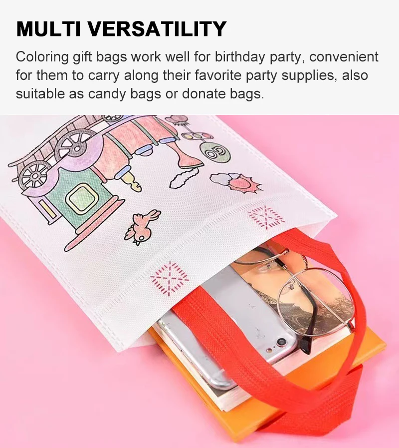 DIY Graffiti-Tasche mit Farbmarker, Karneval, Tierkunst, Party, Goodie-Taschen für Kinder, umweltfreundliche, wiederverwendbare Mini-Einkaufstasche aus Vliesstoff – Detail 4