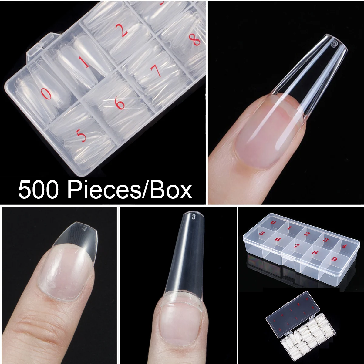 

500 Pieces/box Coffin Ballerina False Nail Tips Short Middle Long Length Fake Nail Tips Full Cover Half Cover Coffin Nails