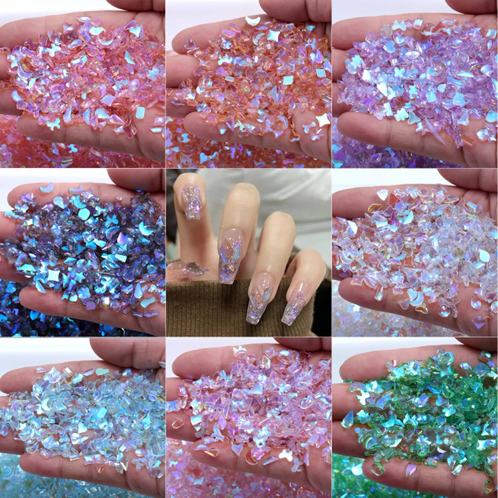 100 adet buz temizle mavi Mix tırnak Rhinestones 3D düz geri özel şekil tırnak dekorasyon düzensiz kristal taşlar tırnak aksesuarları